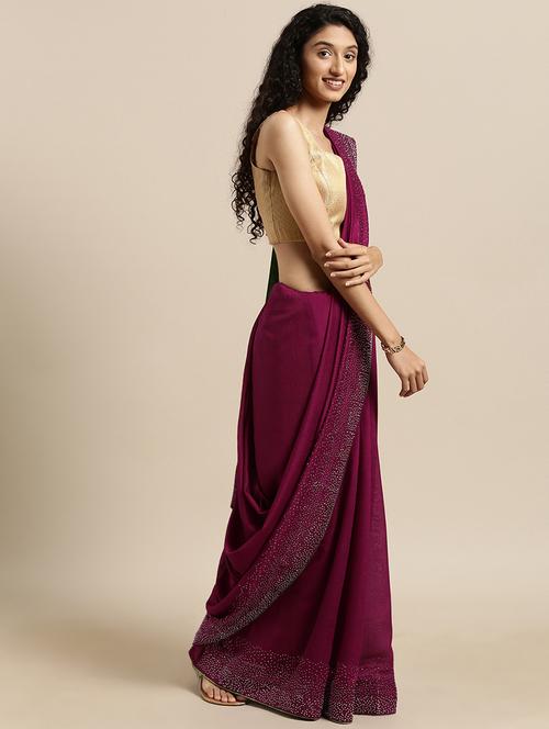 embellished solid saree with blouse - 17140879 - Standard Image - 1
