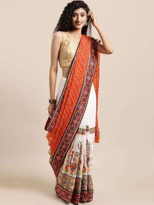 printed half & half saree with blouse - 17140916 - Standard Image - 1