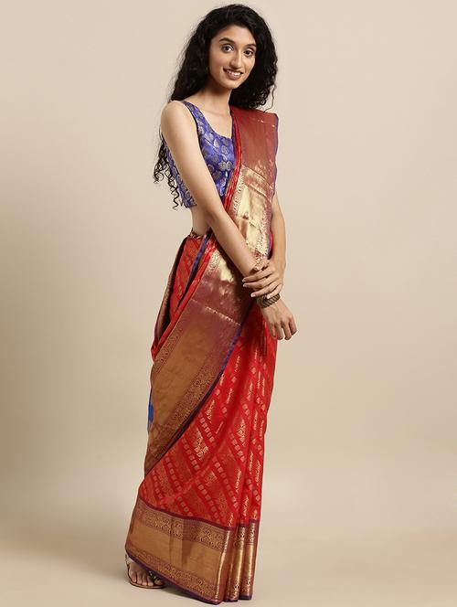 self design kanjivaram saree with blouse - 17140919 - Standard Image - 1