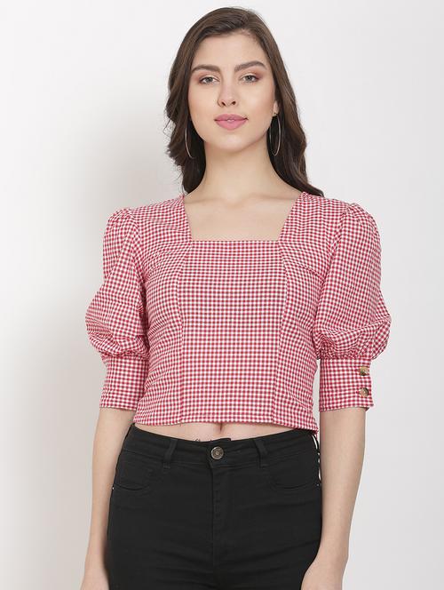 puff sleeves gingham top - 17143616 - Standard Image - 1