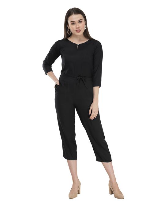 tie front solid jumpsuit - 17148882 - Standard Image - 1