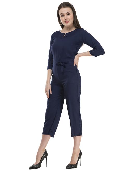 tie front solid jumpsuit - 17148885 - Standard Image - 1