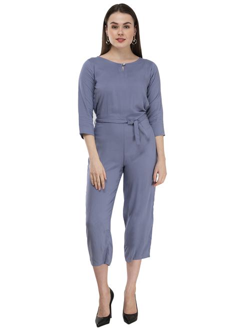 tie front solid jumpsuit - 17148886 - Standard Image - 1