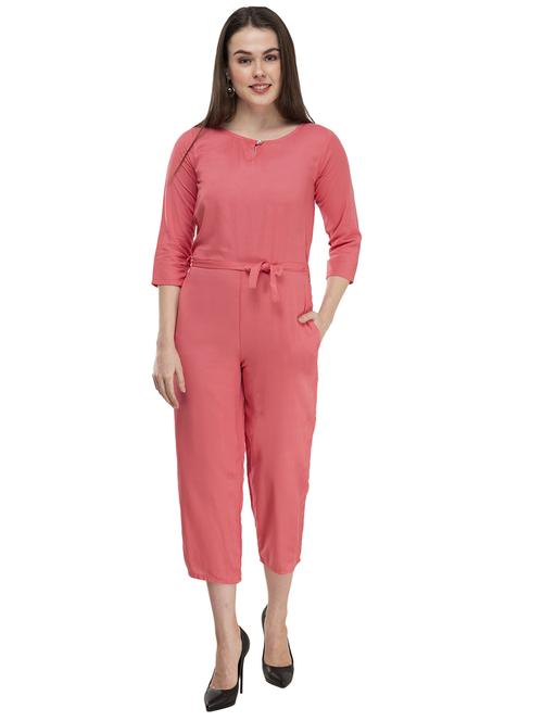 tie front solid jumpsuit - 17148887 - Standard Image - 1