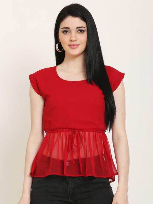 tie front peplum top - 17150604 - Standard Image - 1