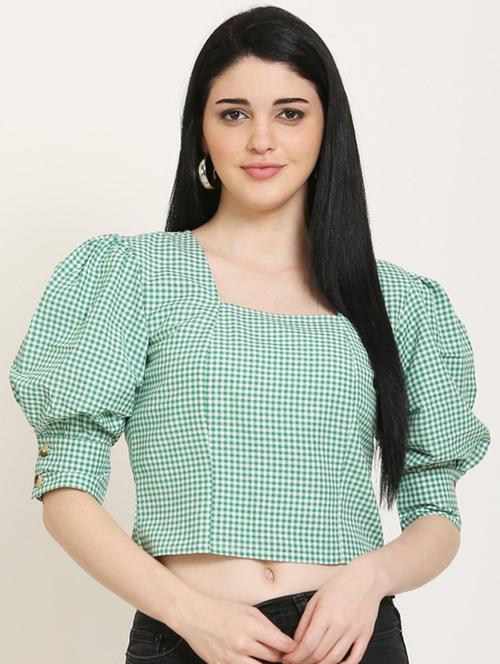 puff sleeves gingham top - 17150747 - Standard Image - 1
