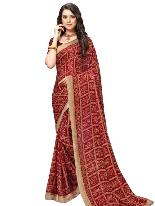 bnadhani print lace work saree with blouse - 17167334 - Standard Image - 1