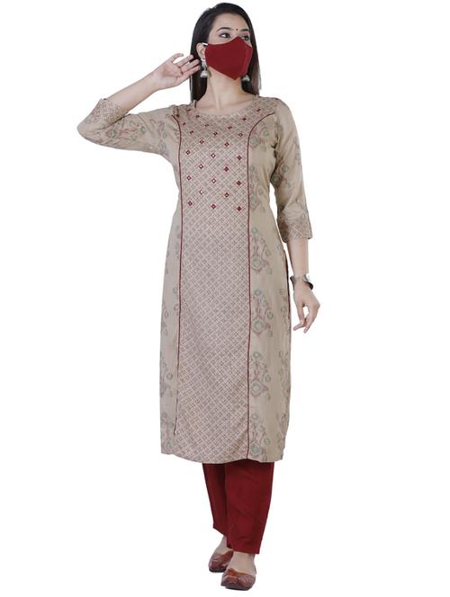 contrast kurta pant set with free mask - 17167638 - Very Small Image - 1