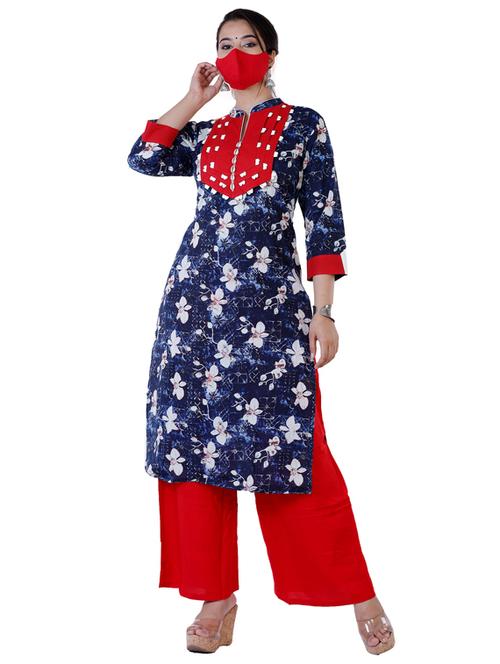 floral kurta palazzo set with free mask - 17168548 - Standard Image - 1