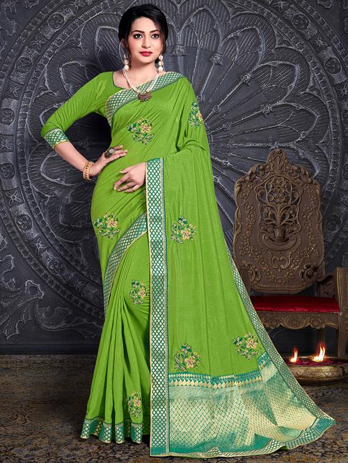 bordered embroidered saree with blouse - 17184132 - Standard Image - 1
