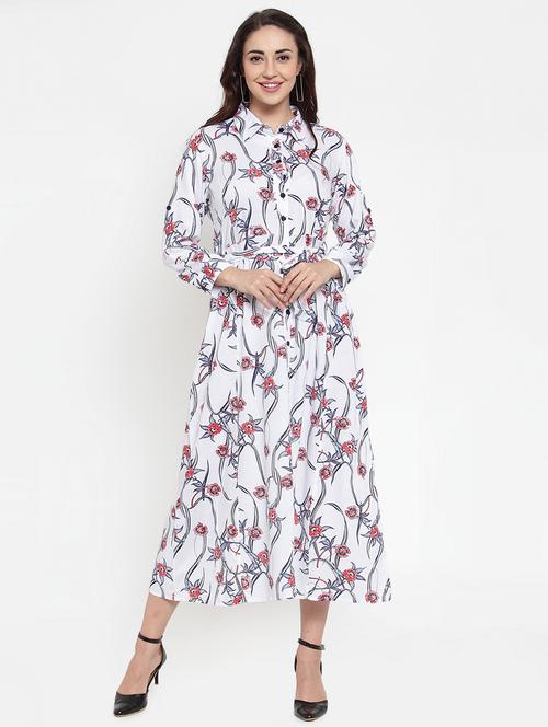 white rayon belted dress - 17184500 - Standard Image - 1