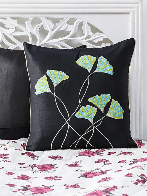 green embroidered cushion cover - 9573591 - Standard Image - 1