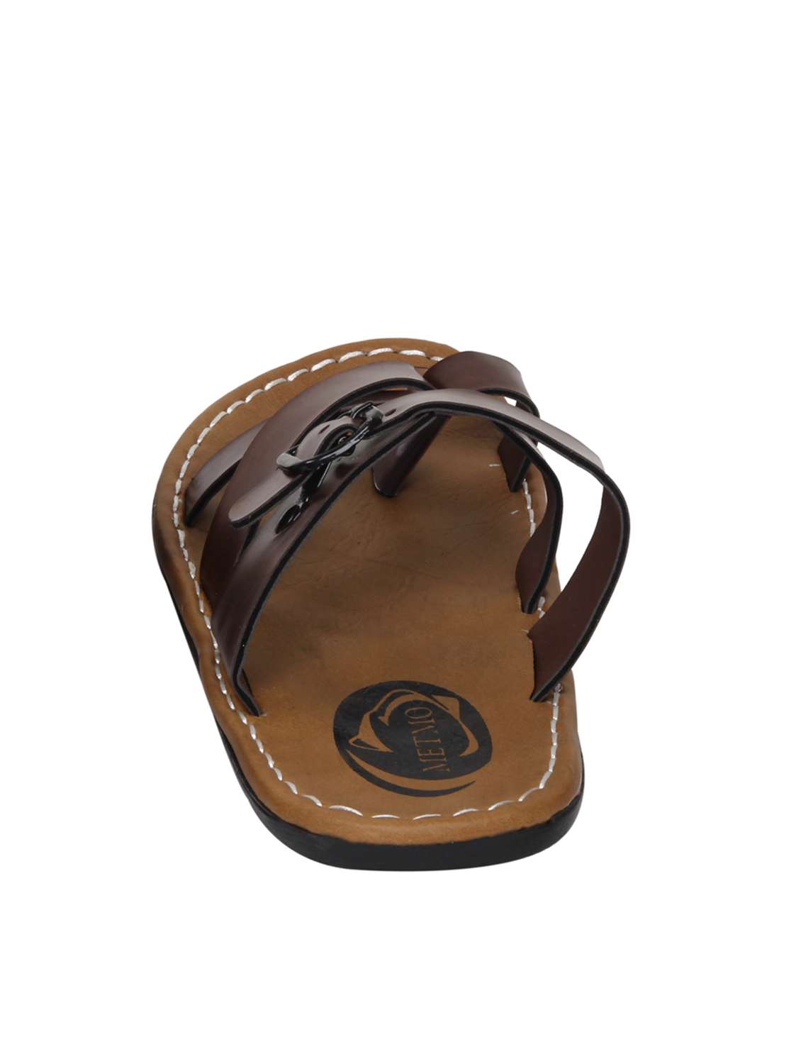 Brown Leatherette Slip On Sandals