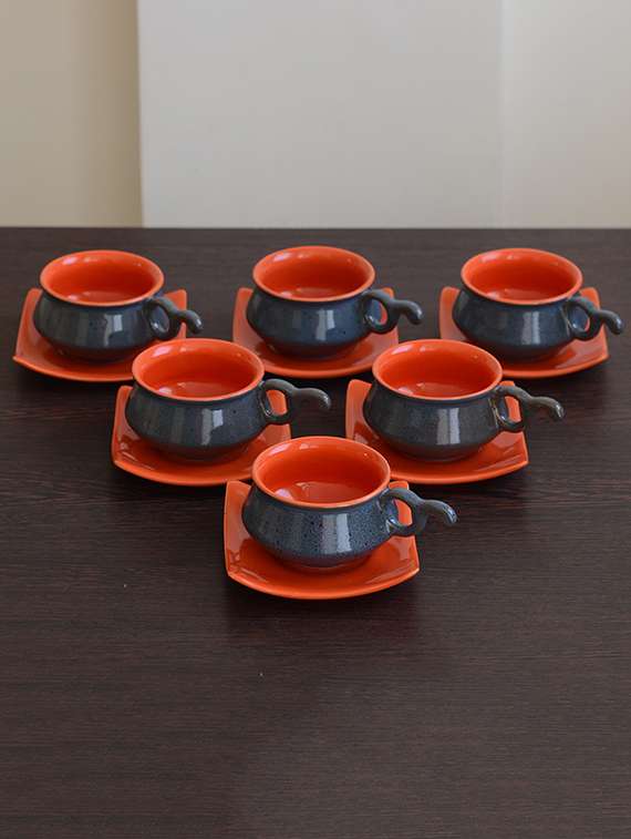 Multi Coloured Ceramic Matt Cup Saucer Set