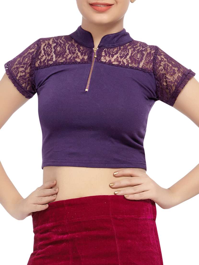Purple Cotton Solid Blouse
