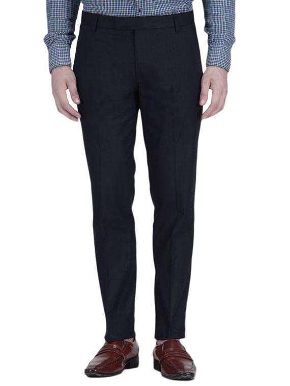 Navy Blue Polyester Flat Front Trousers Formal