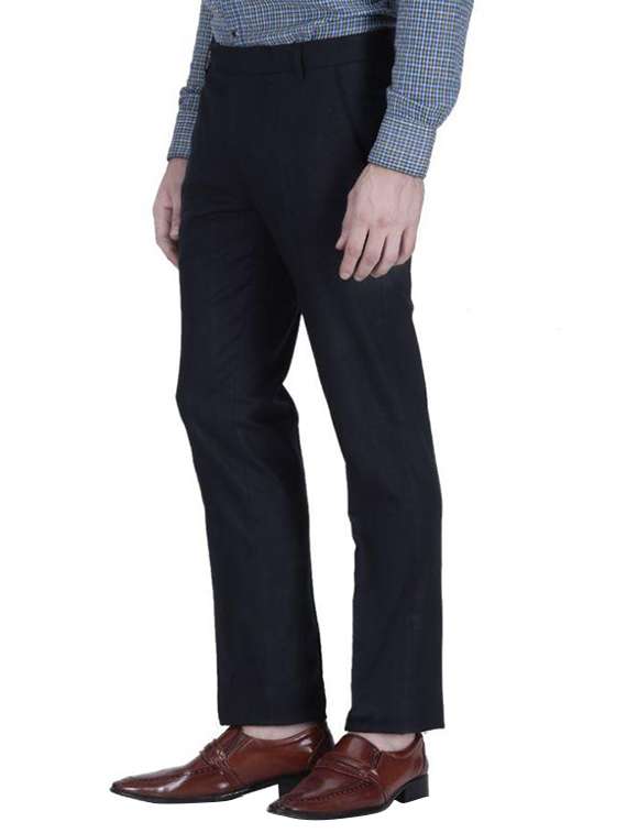 Navy Blue Polyester Flat Front Trousers Formal