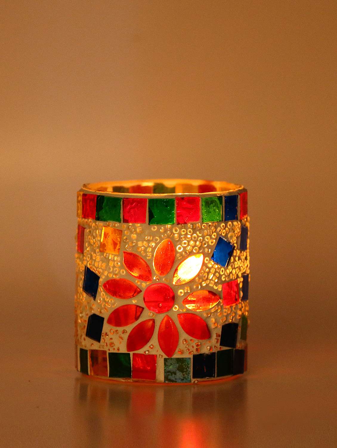 New Trendy Tealight  Candle Holder Decorated With Colorful Chips & Beads