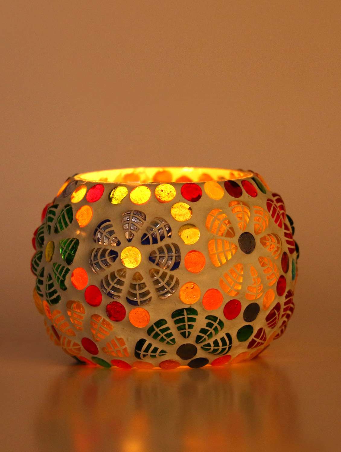 New Trendy Tealight  Candle Holder Decorated With Colorful Chips & Beads