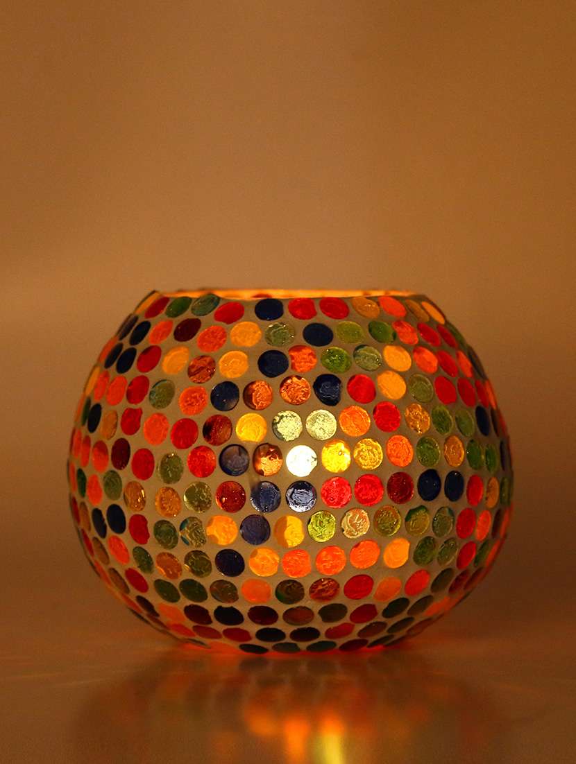 New Candle Tealight Votive Decorated With Colorful Chips & Beads(set Of 6)