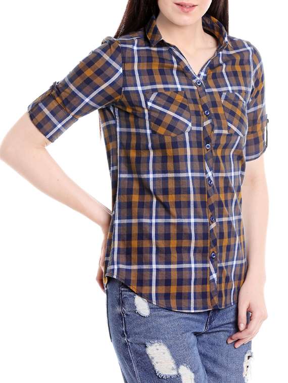 Roll Up Sleeves Checkered Shirt