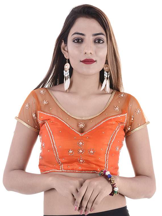 Orange Silk Embroidered Blouse