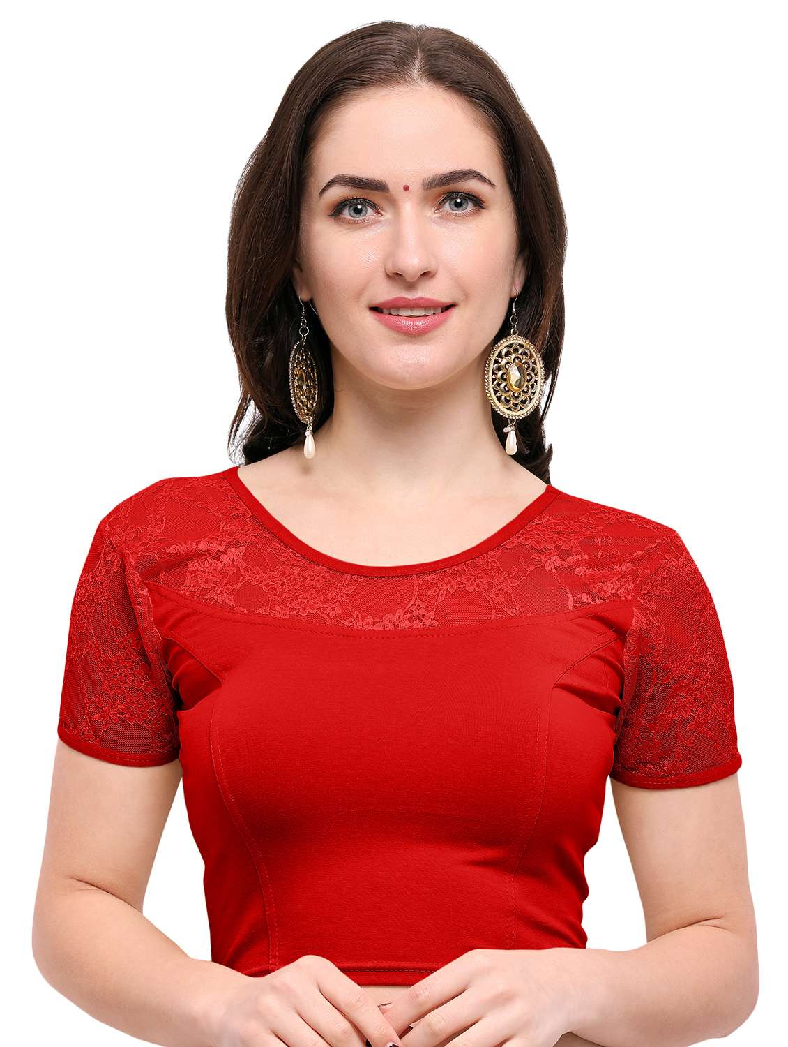 Red Cotton Solid Blouse