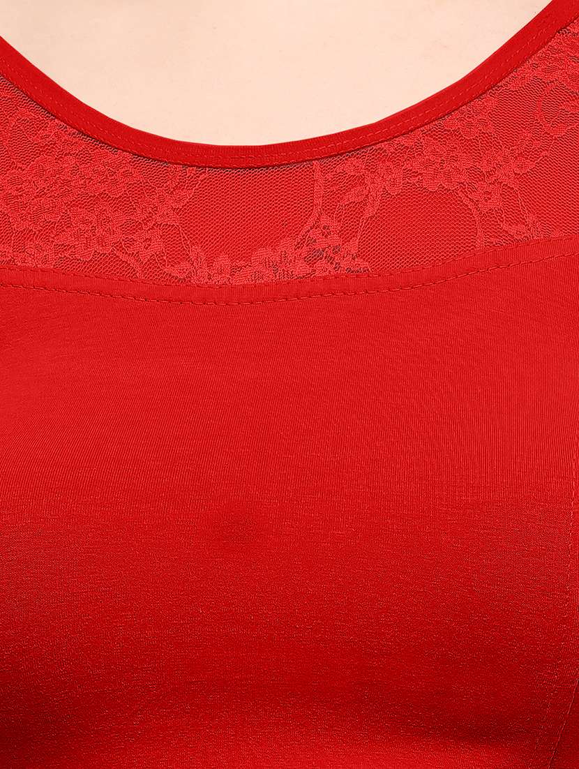 Red Cotton Solid Blouse