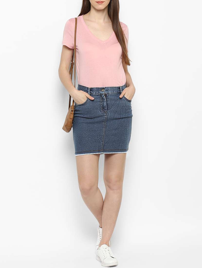 Blue Denim Frayed Skirt