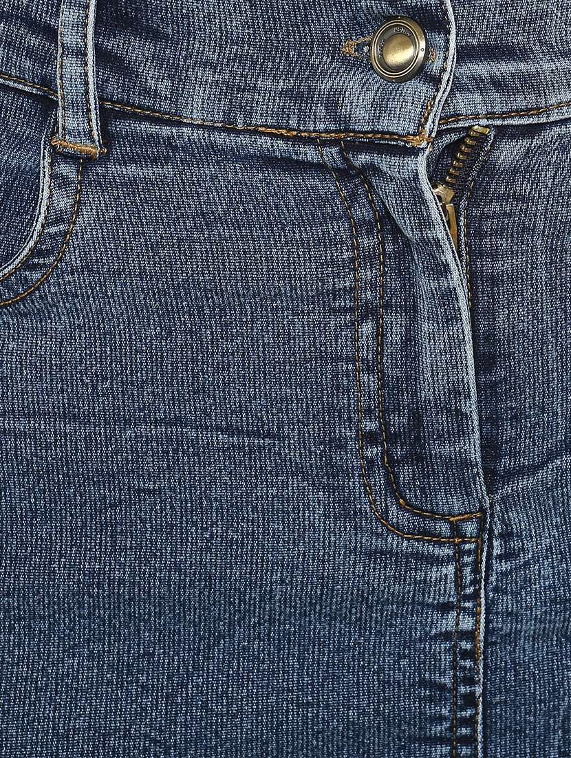 Blue Denim Frayed Skirt