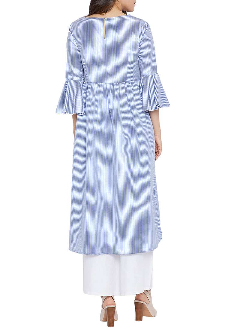 Blue Cotton Flared Kurta