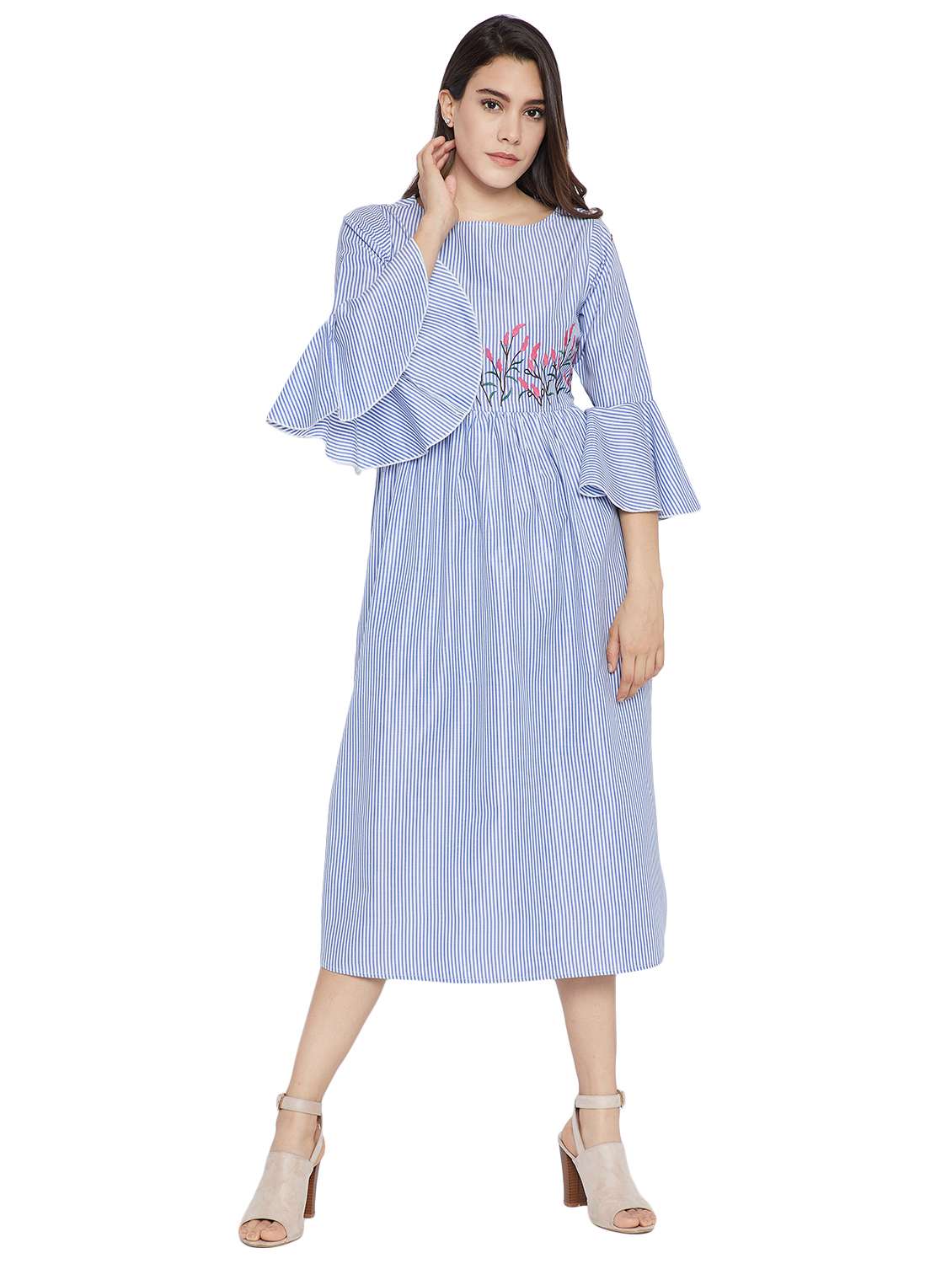 Blue Cotton Flared Kurta