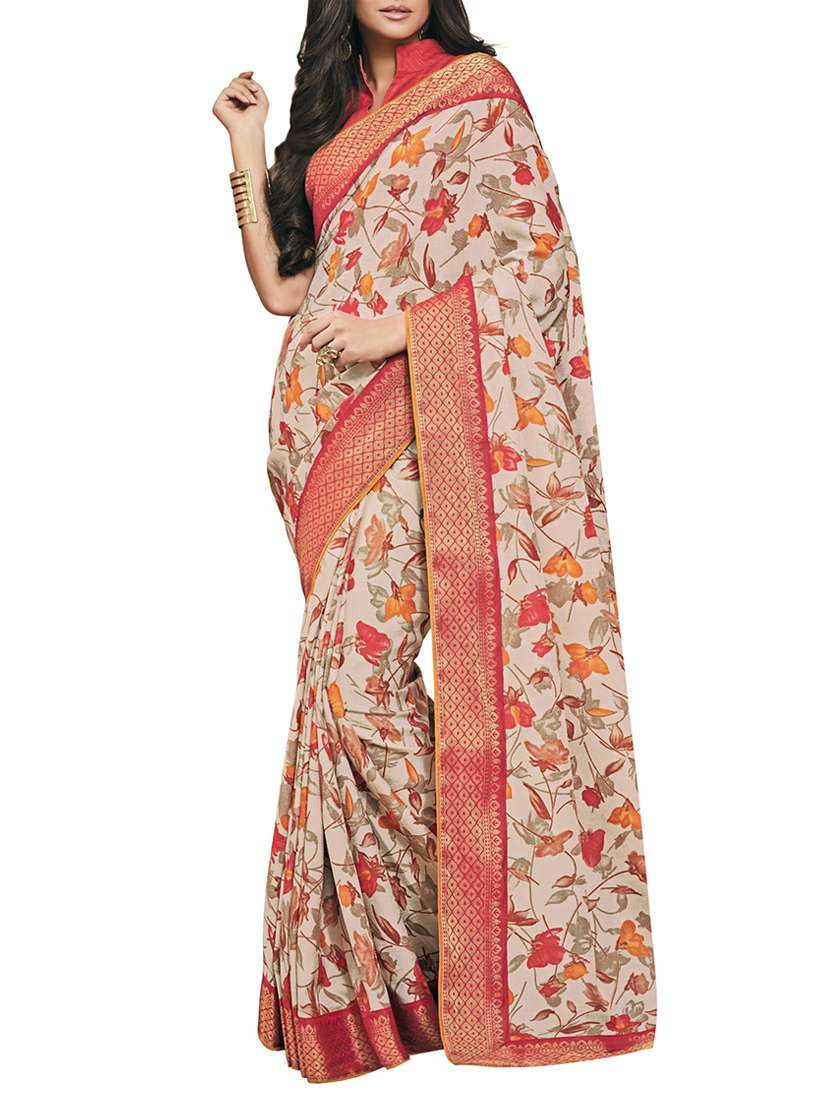 Ditsy Floral  Tussar Silk Saree With Blouse