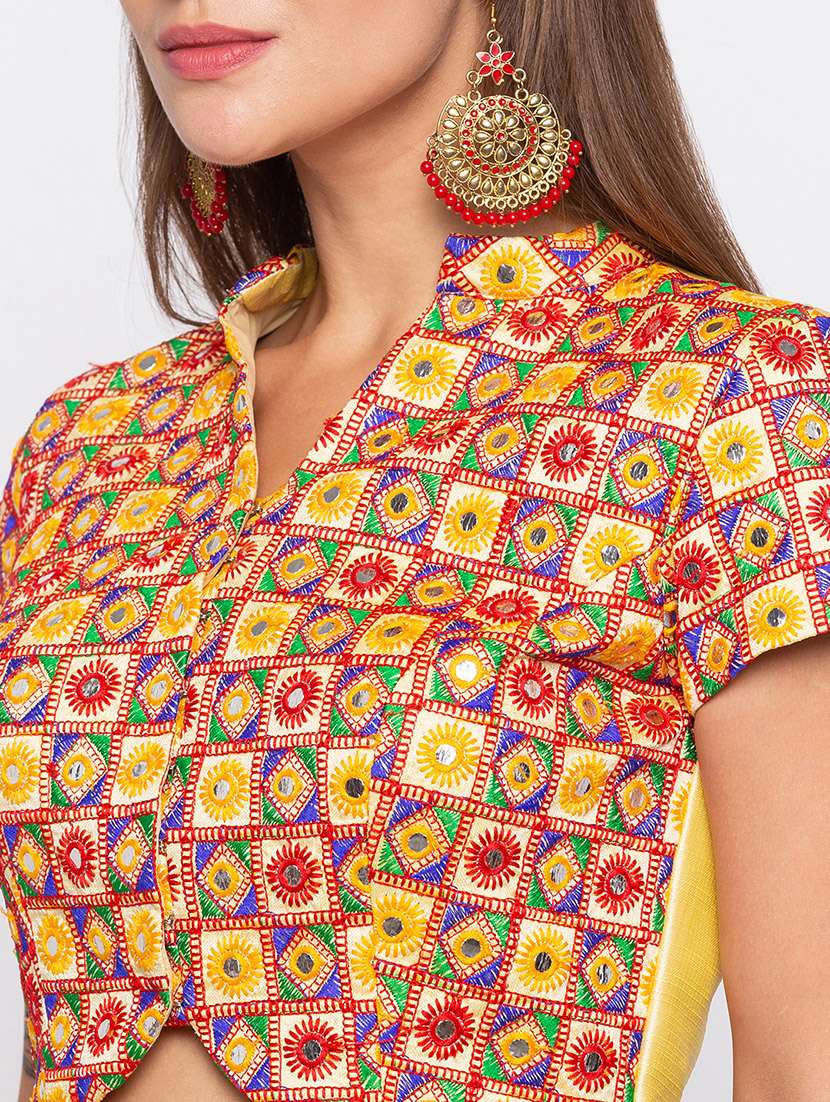 Mirror Work Mandarin Collar Blouse