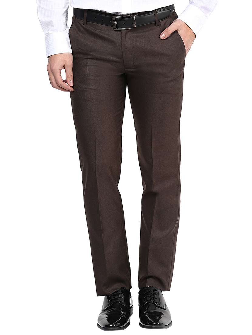 Brown Polyester Blend Flat Front Formal Trouser
