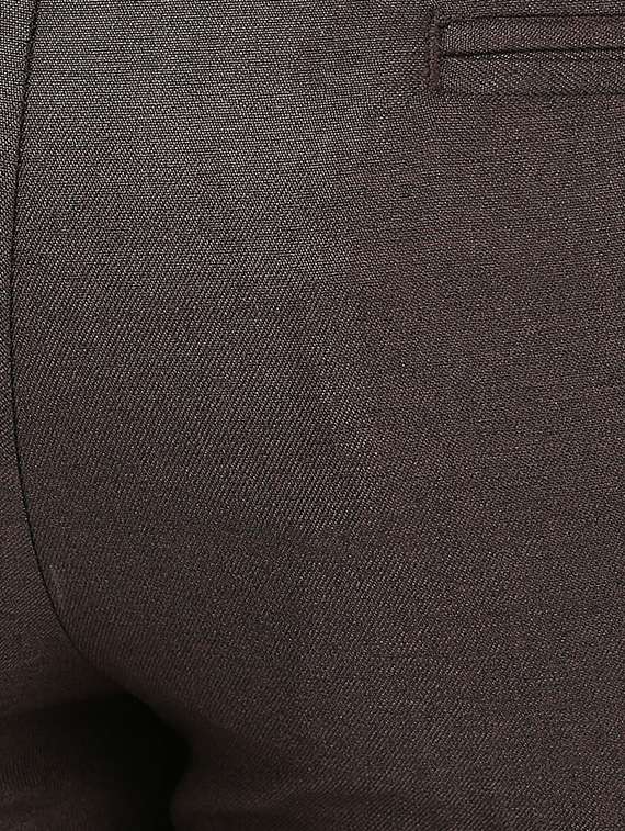 Brown Polyester Blend Flat Front Formal Trouser