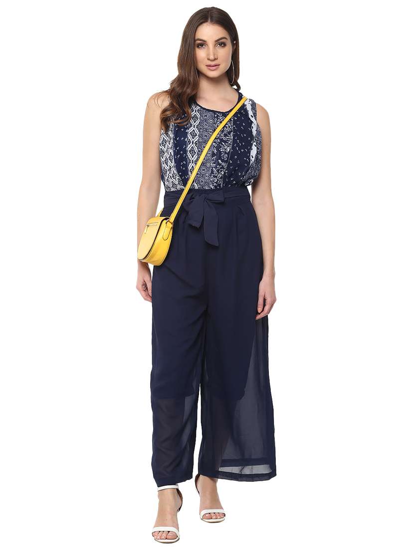 Self Tie Sleeveless Full Leg Jumpsuit