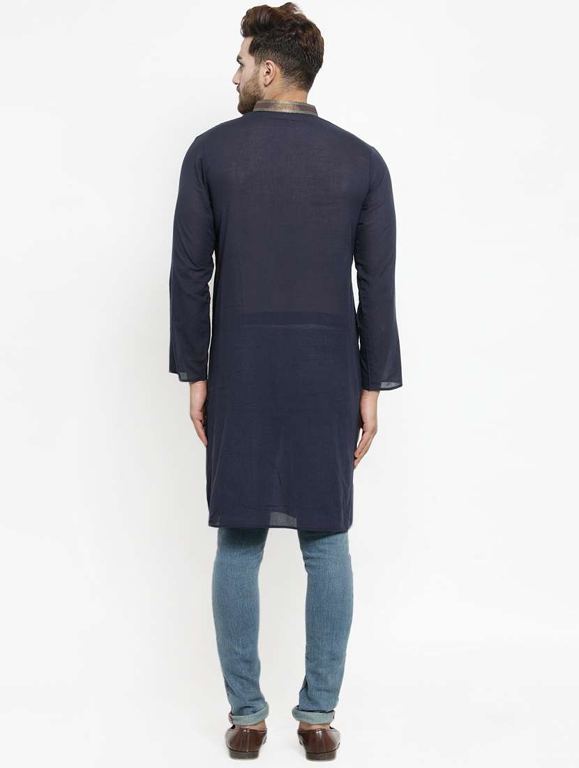 Navy Blue Cotton Long Kurta