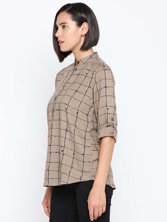 Roll Up Sleeved Window Pane Shirt 