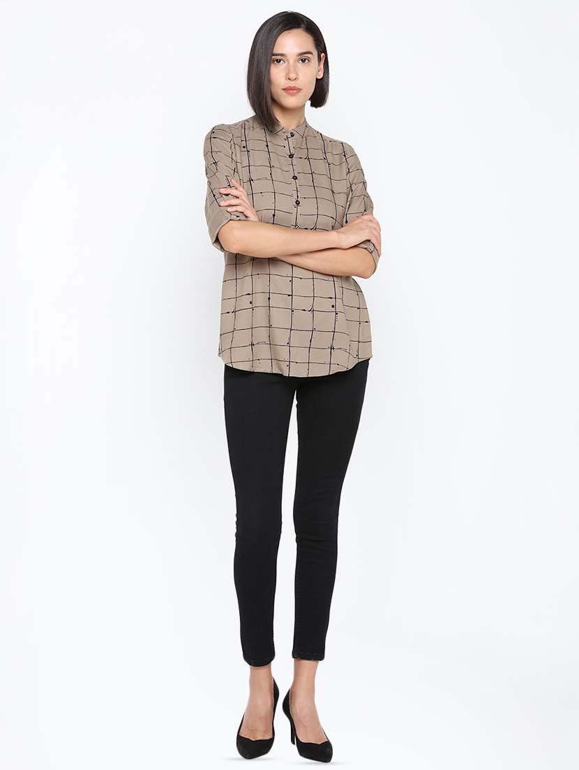 Roll Up Sleeved Window Pane Shirt 