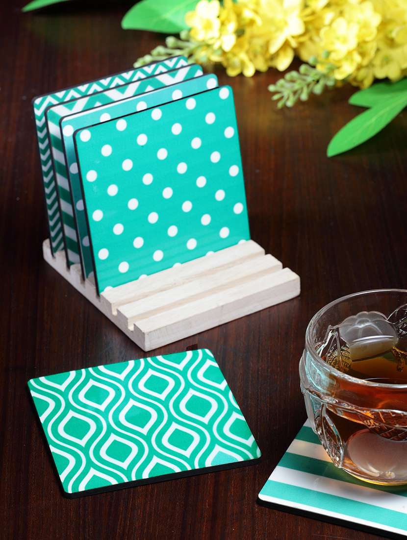 Alina Decor Set Of 6 Printed Coasters With Wooden Stand