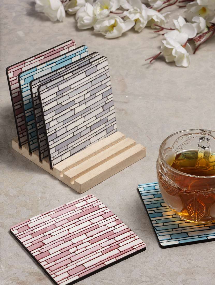 Alina Decor Set Of 6 Printed Coasters With Wooden Stand