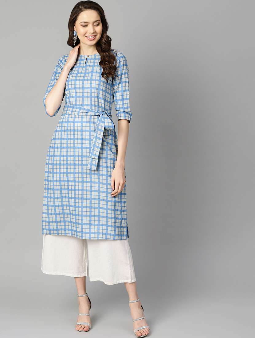 Checkered Printed Straight Kurta