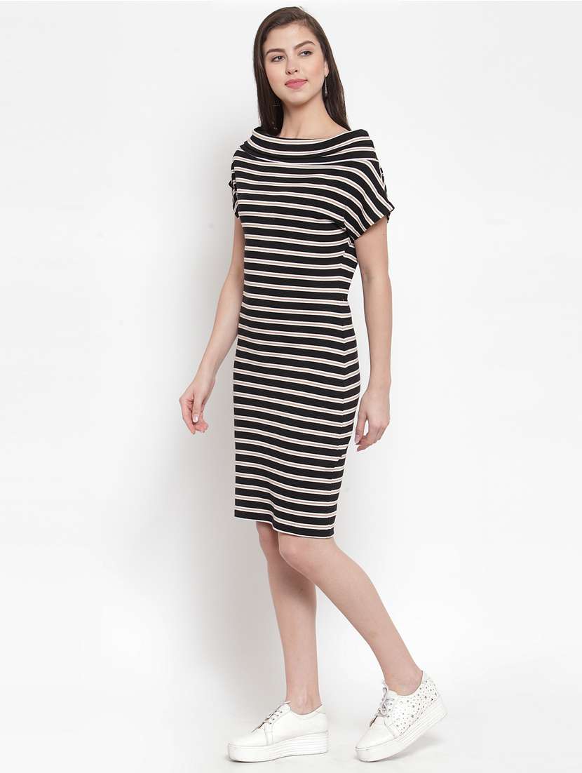 Off Shoulder Striped Sheath Dress