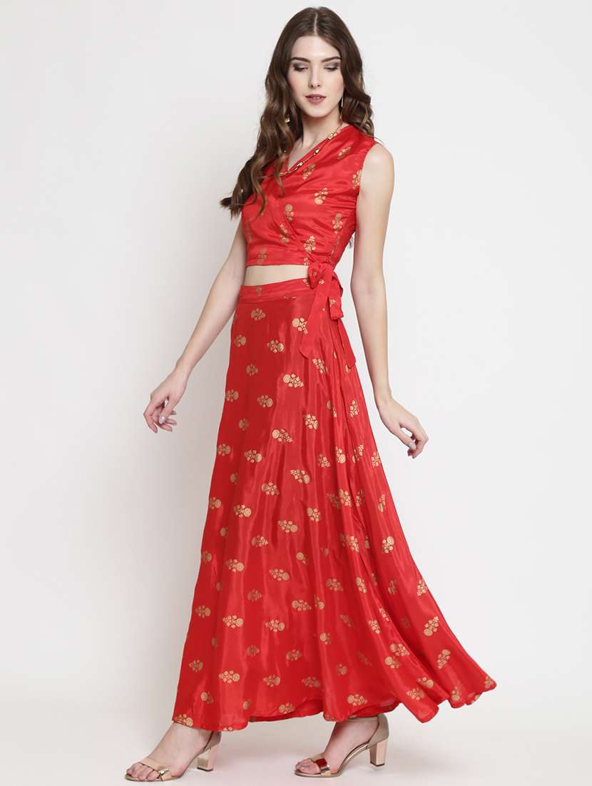 Foil Print Flared Skirt Top Set 
