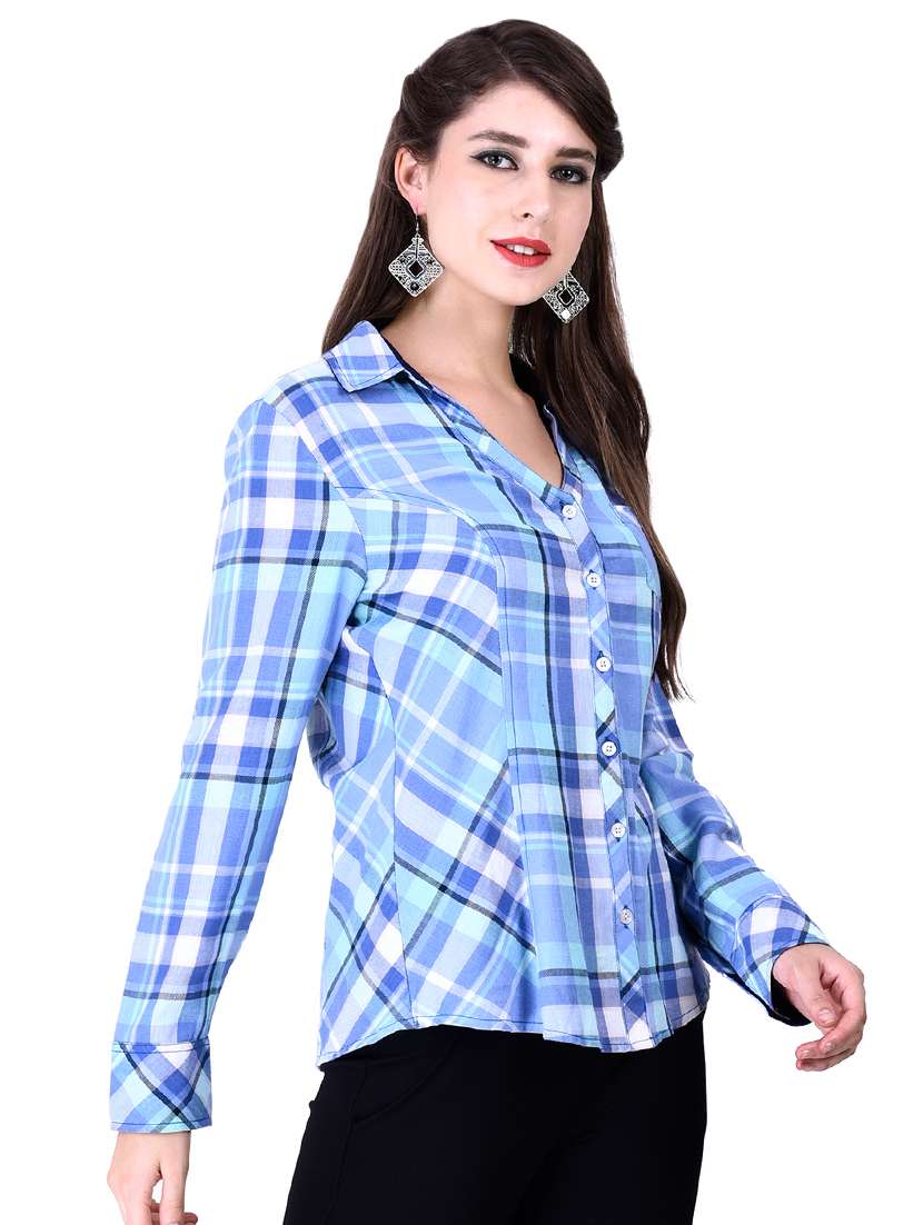 Mandarin Neck Checkered Shirt 