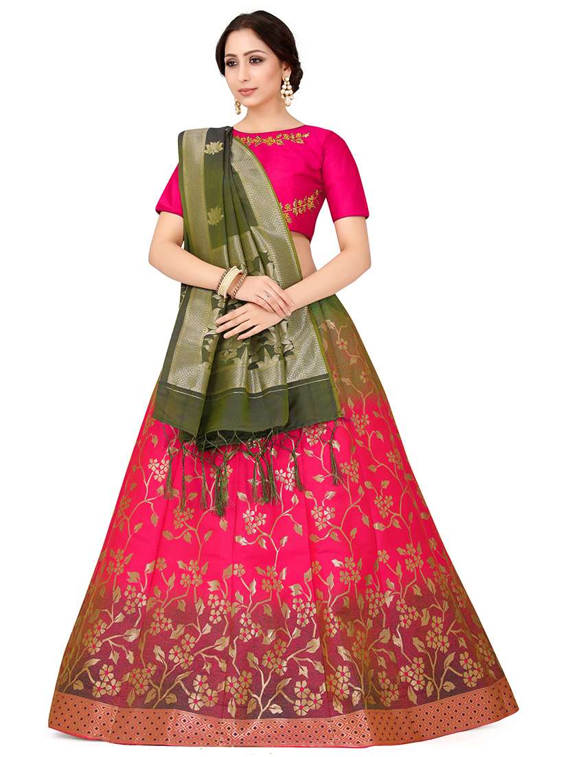 Foil Print Contrast Kalidar Lehenga 