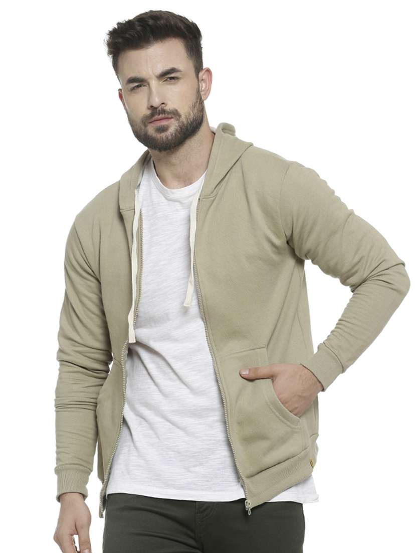 Olive Green Solid Hooded Sweatshirt