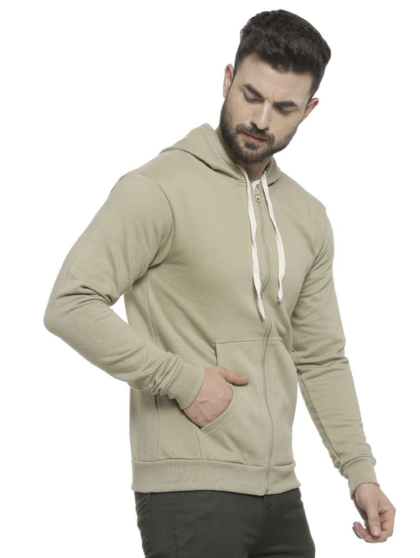 Olive Green Solid Hooded Sweatshirt