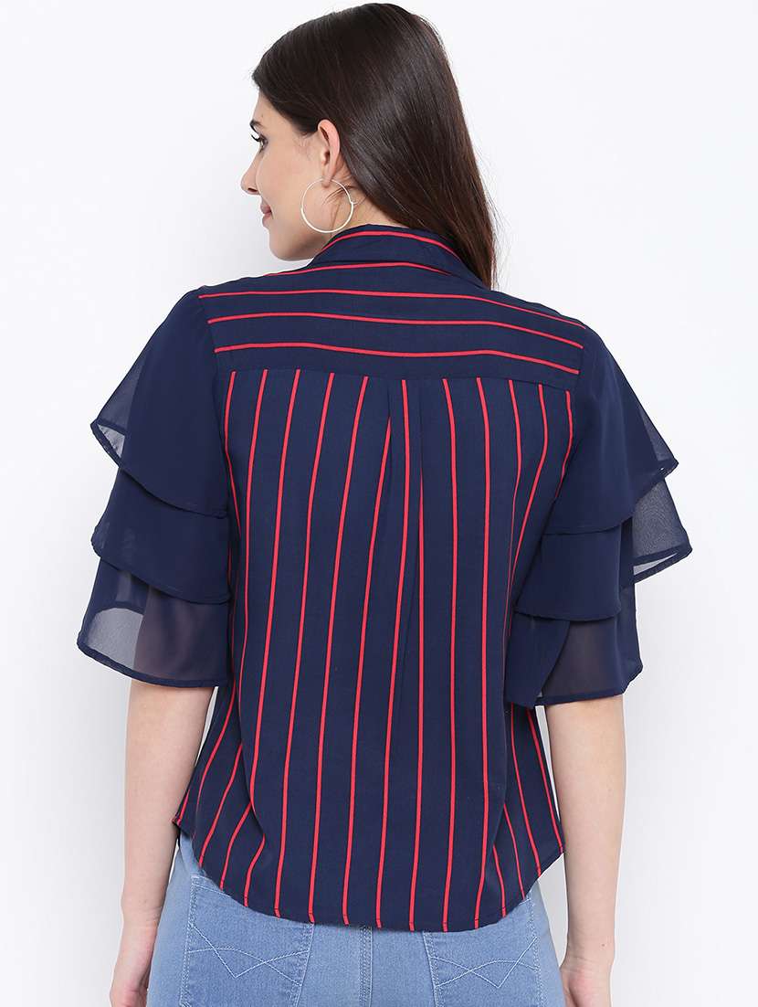 Ruffle Sleeved Striped Shirt 
